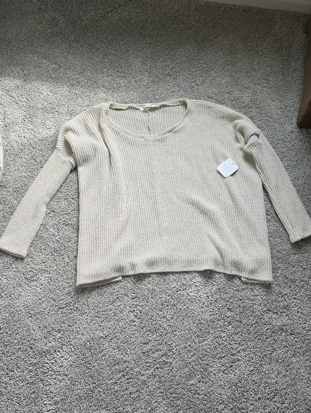 Altar'd State Cream Waffle-Knit Scoop Neck Sweater